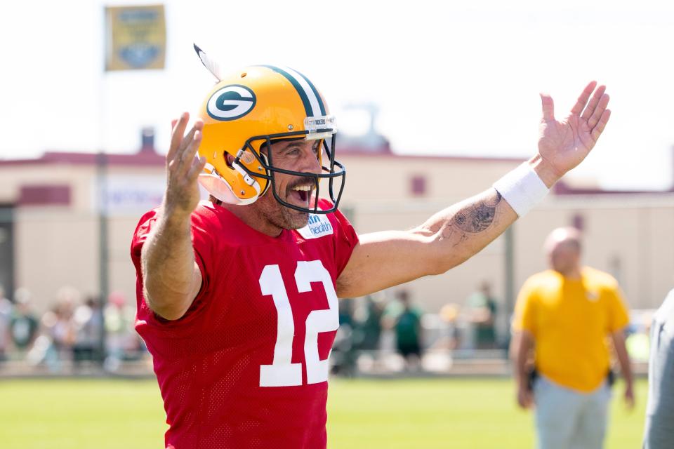 Packers quarterback Aaron Rodgers having fun at training camp