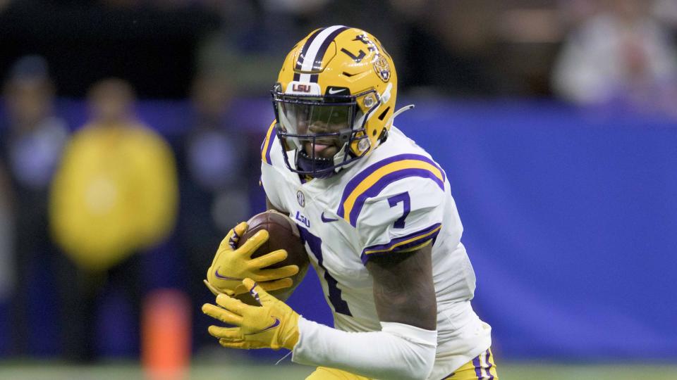 LSU's Kayshon Boutte may be the latest wide receiver drafted by Green Bay. (AP Photo/Matthew Hinton)