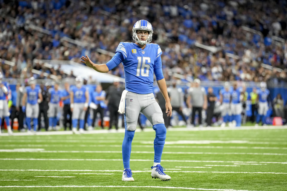 Jared Goff #16 of the Detroit Lions has been producing for fantasy
