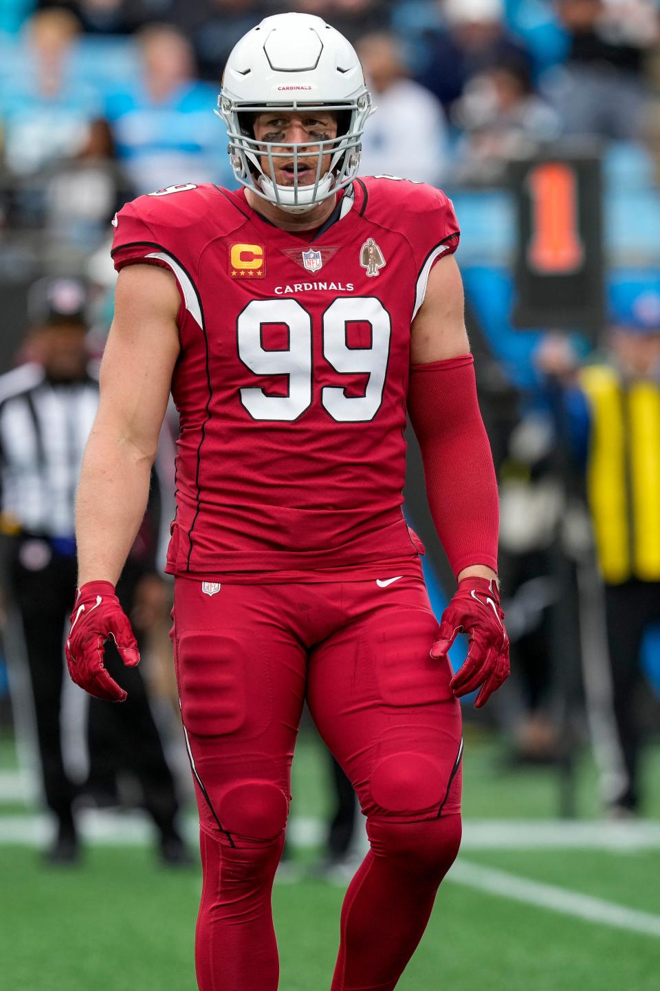 Oct 2, 2022; Charlotte, North Carolina, USA; Arizona Cardinals defensive end J.J. Watt (99) during the first quarter against the Carolina Panthers at Bank of America Stadium.