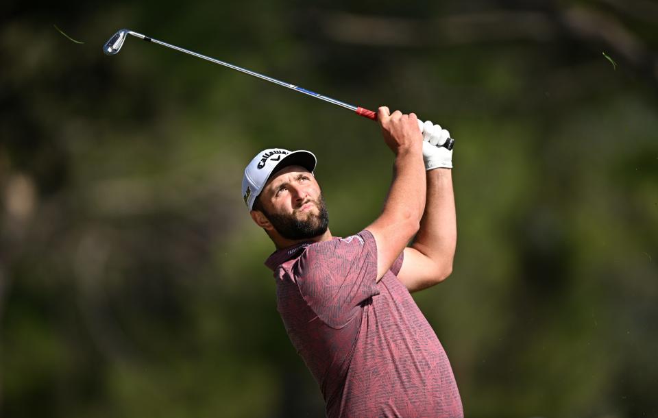 Jon Rahm hits his second shot on the 10th hole during Day Four of the 2022 acciona Open de Espana at Club de Campo Villa de Madrid in Madrid, Spain. Photo by Stuart Franklin/Getty Images