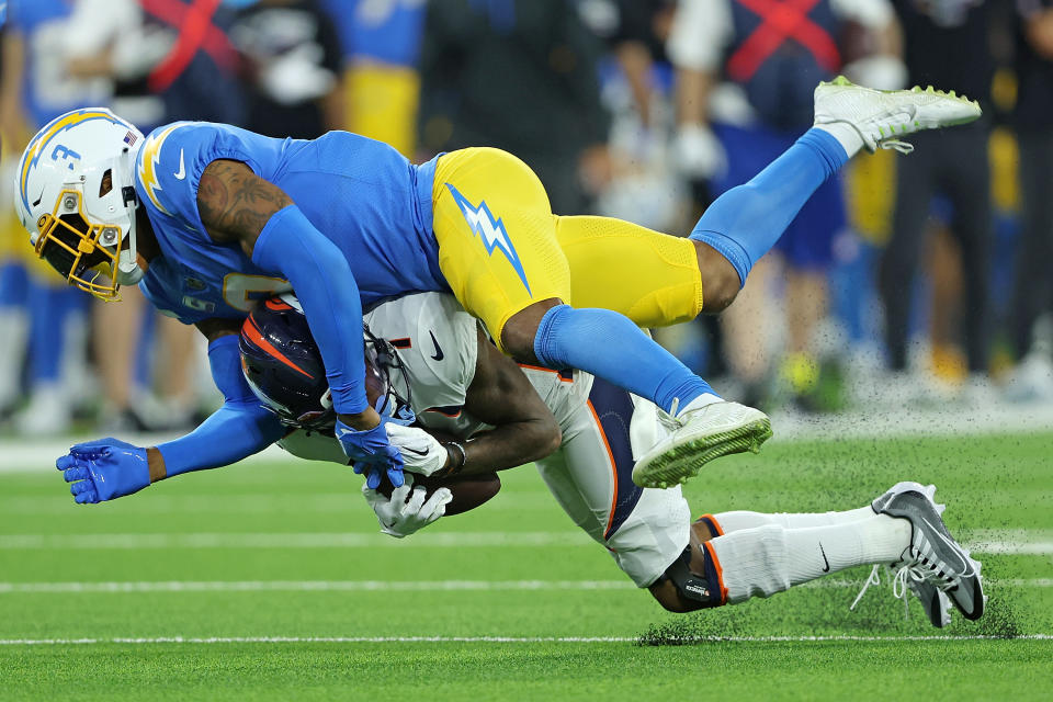 Defenders like Los Angeles Chargers safety Derwin James (top) are locking down offenses way more than usual this season. (Photo by Sean M. Haffey/Getty Images)