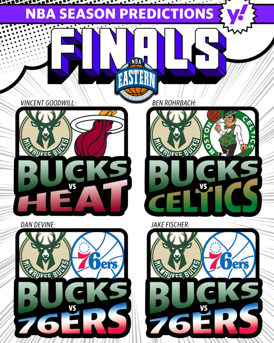 Yahoo Sports NBA predictions for the 2023 Eastern Conference finals. (Graphic by Michael Wagstaffe/Yahoo Sports)