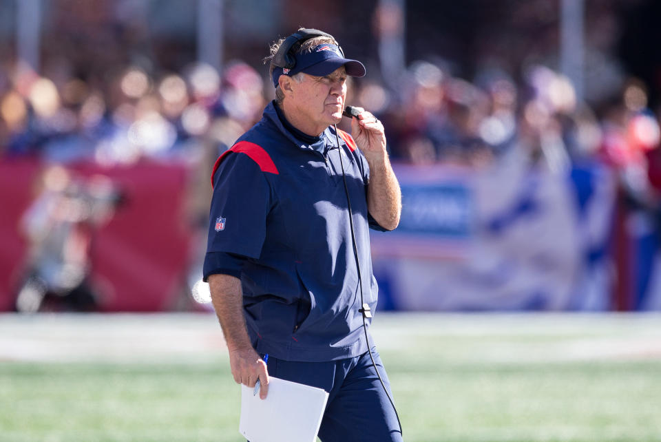 New England Patriots head coach Bill Belichick looks on during a NFL game 