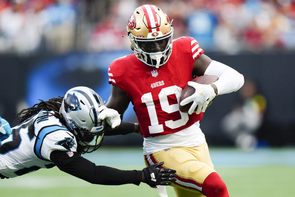 San Francisco 49ers wide receiver Deebo Samuel and his team face the Chiefs on Sunday. (AP Photo/Jacob Kupferman)