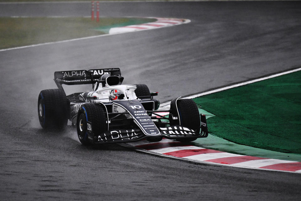 SUZUKA, JAPAN - OCTOBER 09: Pierre Gasly of France driving the (10) Scuderia AlphaTauri AT03 on track during the F1 Grand Prix of Japan at Suzuka International Racing Course on October 09, 2022 in Suzuka, Japan. (Photo by Clive Mason/Getty Images)