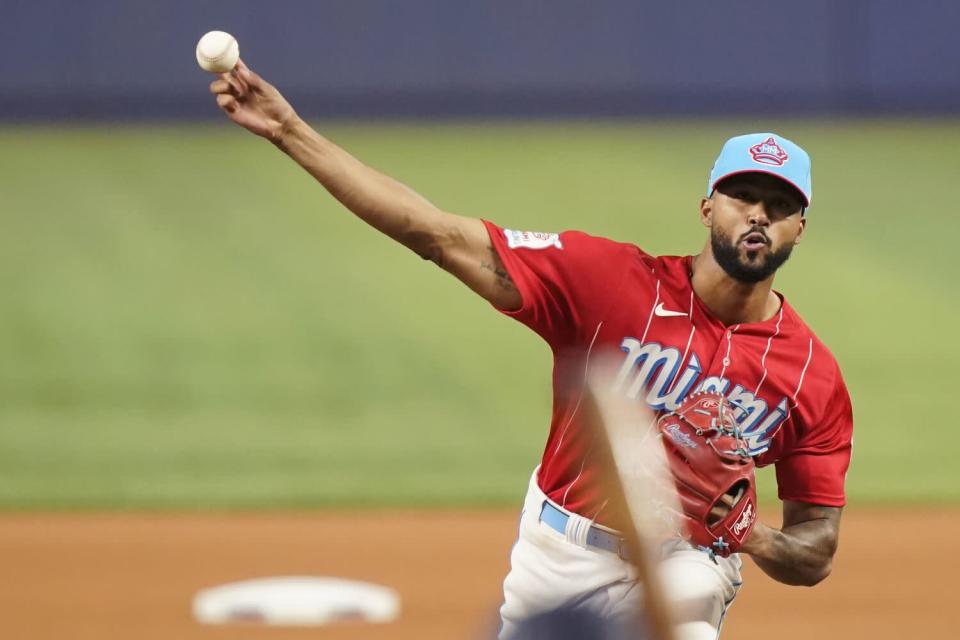 Miami Marlins pitcher Sandy Alcantara delivers against the Washington Nationals on Sept. 24.