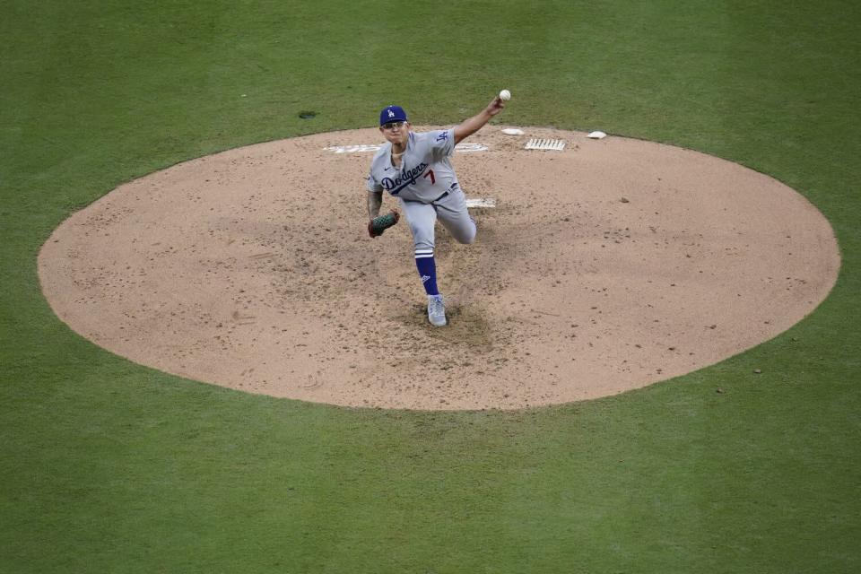 Julio Urías delivers against the San Diego Padres on Sept. 10.