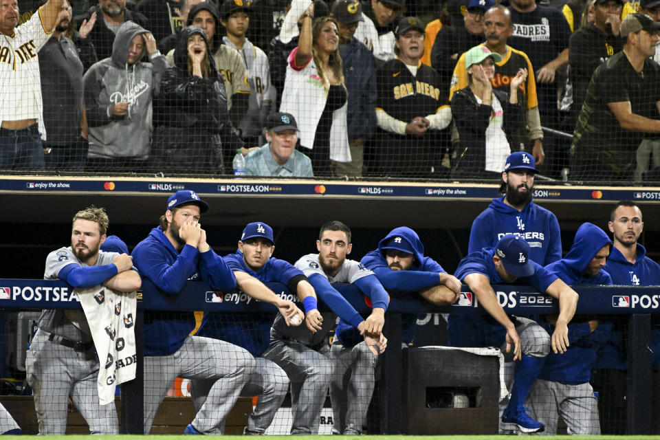 The Los Angeles Dodgers were eliminated in the NLDS by a San Diego Padres team that won 22 less games in the regular season. (Wally Skalij / Los Angeles Times via Getty Images)