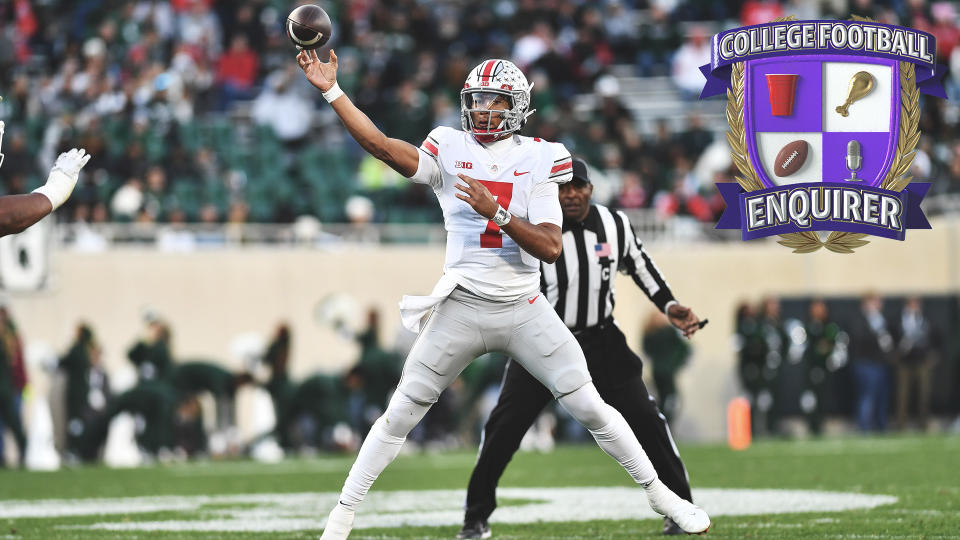 Ohio State Quarterback CJ Stroud throws a pass vs Michigan State
Photo by Adam Ruff/Icon Sportswire via Getty Images