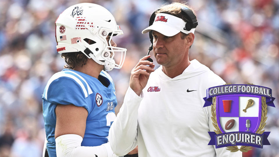 Ole Miss head coach Lane Kiffin speaks with quarterback Jaxson Dart
Matt Bush-USA TODAY Sports