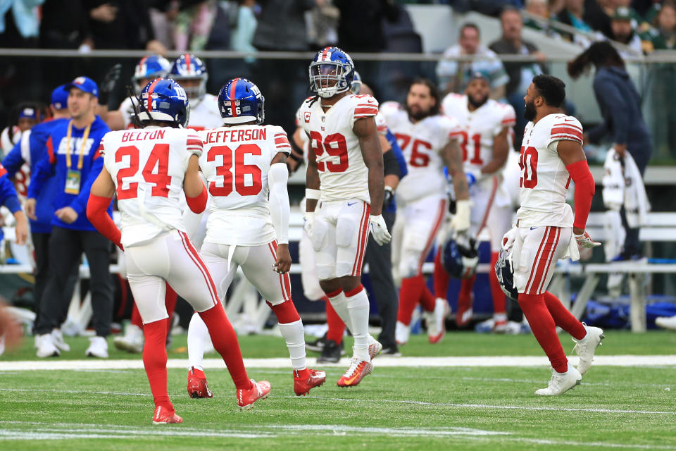 Xavier McKinney (29) credits Brian Daboll's ability to connect with players as part of the Giants' strong start. (Photo by Bradley Collyer/PA Images via Getty Images)