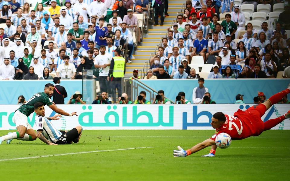 Saudi Arabia's Saleh Al-Shehri scores their first goa - REUTERS/Hannah Mckay