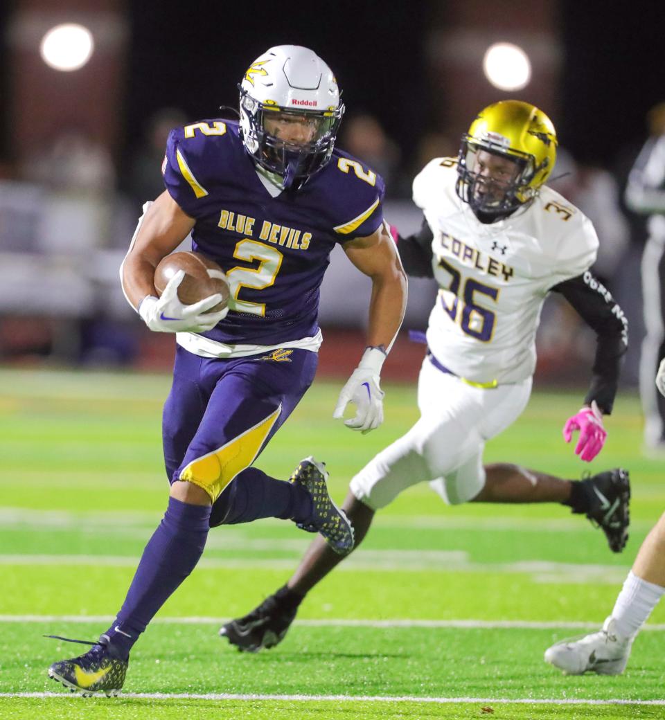 Tallmadge (Ohio) High School receiver Collin Dixon runs after making a catch.