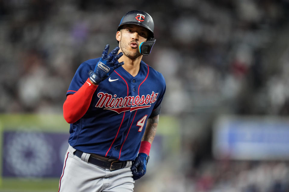 Signing Carlos Correa would force the Blue Jays to move Bo Bichette off shortstop. (Photo by Brace Hemmelgarn/Minnesota Twins/Getty Images)