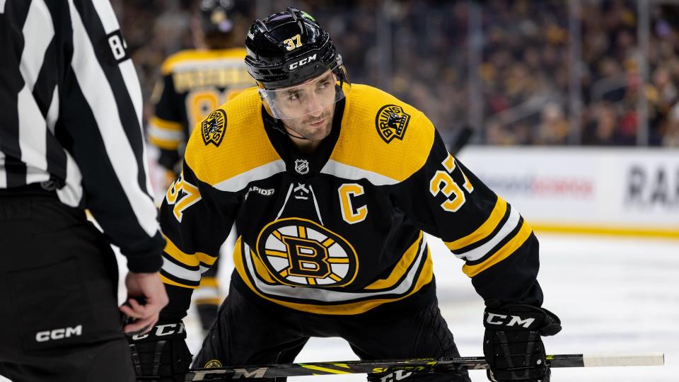 Patrice Bergeron reminded everyone just how classy he is with a subtle but meaningful exchange with Buffalo Sabres star Tage Thompson on Saturday. (Getty)