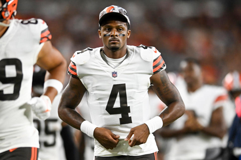 The Browns' playoff chances aren't looking great at 4-7. But they're also about to get back Deshaun Watson, the quarterback they paid a ton of money and social currency to acquire to make a difference. (Photo by Nick Cammett/Diamond Images via Getty Images)