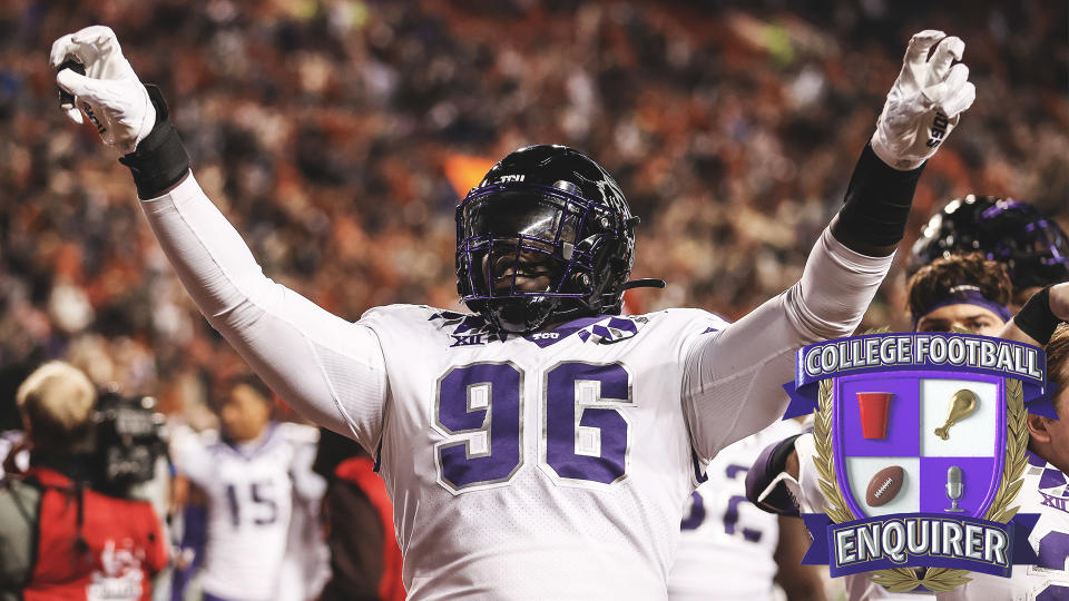 TCU's Lwal Uguak celebrates after defeating the Texas Longhorns
Photo by Tim Warner/Getty Images