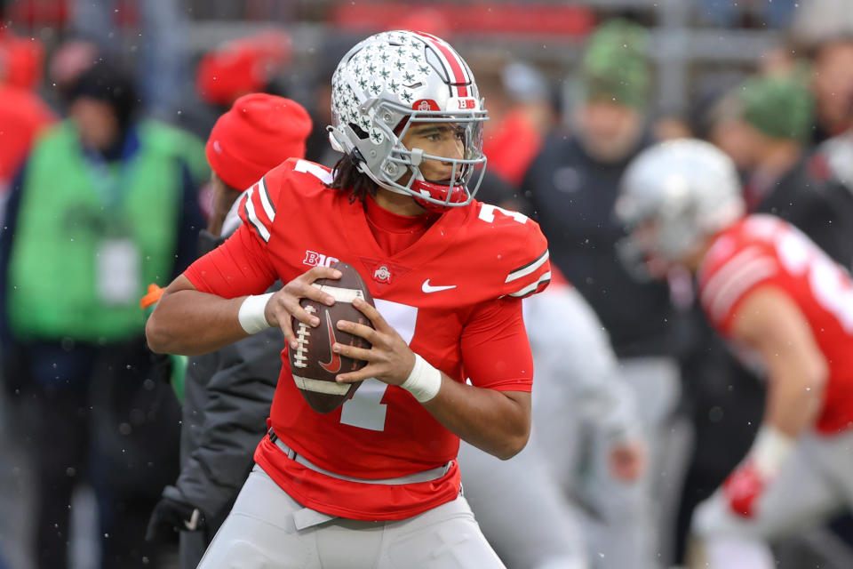 Ohio State Buckeyes quarterback C.J. Stroud has his team undefeated and likely headed for a massive end-of-season matchup against fellow unbeaten Michigan. (Photo by Frank Jansky/Icon Sportswire via Getty Images)