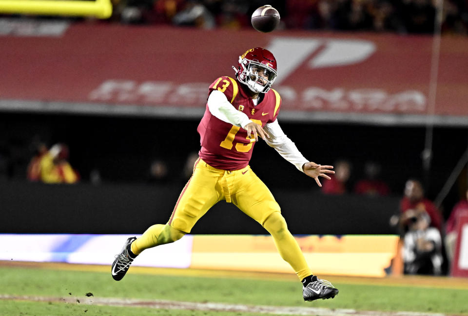 USC quarterback Caleb Williams has led the Trojans to a 9-1 record, which gives them a shot at a Pac-12 titla and a playoff berth. (Photo by Keith Birmingham/MediaNews Group/Pasadena Star-News via Getty Images)