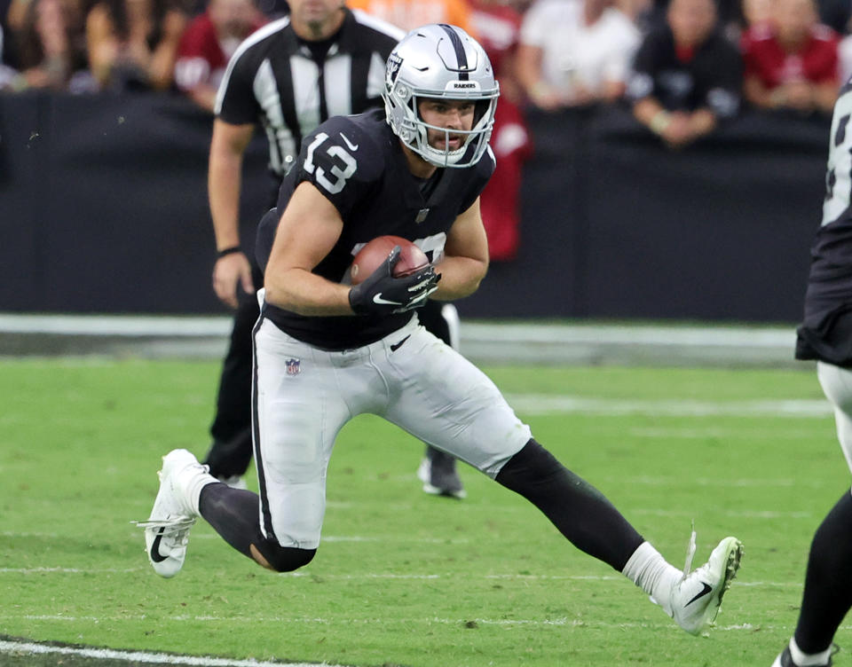 Wide receiver Hunter Renfrow is tough to keep on fantasy rosters with his minimal production. (Photo by Ethan Miller/Getty Images)