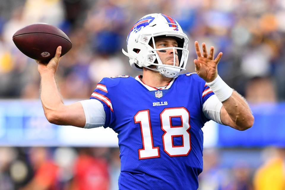 Case Keenum is a viable fantasy option if Josh Allen can't play this week. (Photo by Brian Rothmuller/Icon Sportswire via Getty Images)