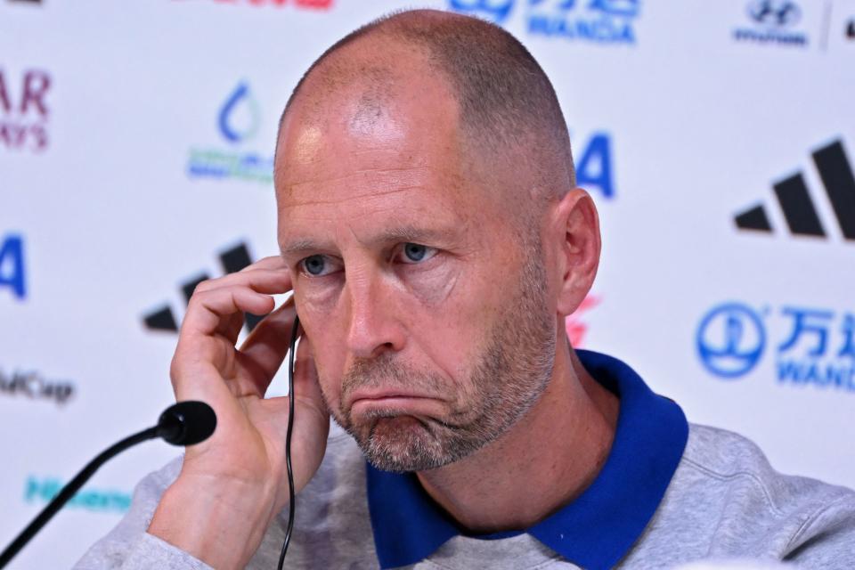 USA's coach Gregg Berhalter gives a press conference at the Qatar National Convention Center (QNCC) in Doha on November 28, 2022, on the eve of the Qatar 2022 World Cup football match between Iran and USA. (Photo by Patrick T. Fallon / AFP) (Photo by PATRICK T. FALLON/AFP via Getty Images)
