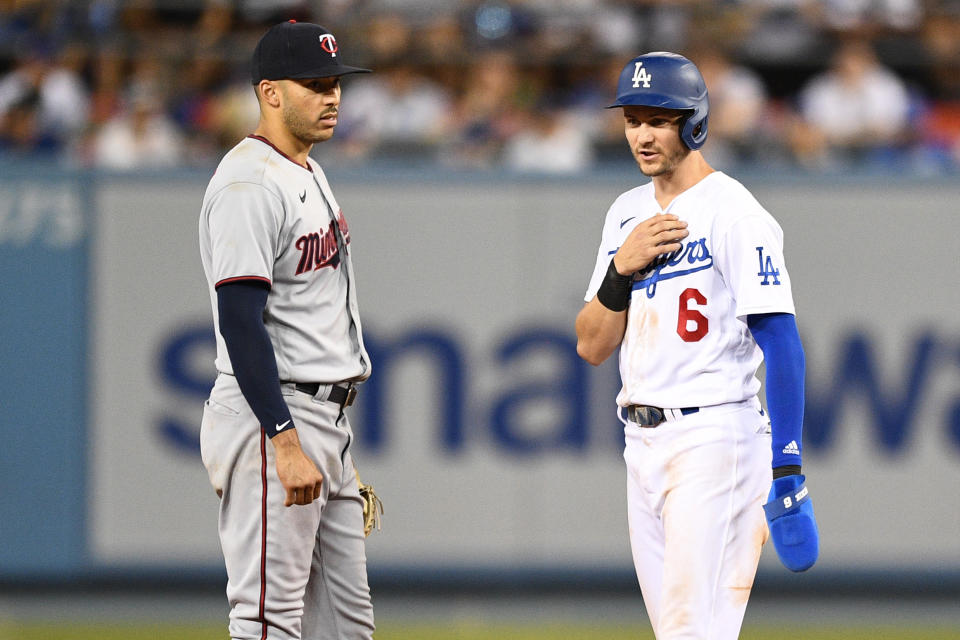 Shortstops Carlos Correa (left) and Trea Turner figure to be two of the most sought-after players on the MLB free agent market. (Photo by Brian Rothmuller/Icon Sportswire via Getty Images)