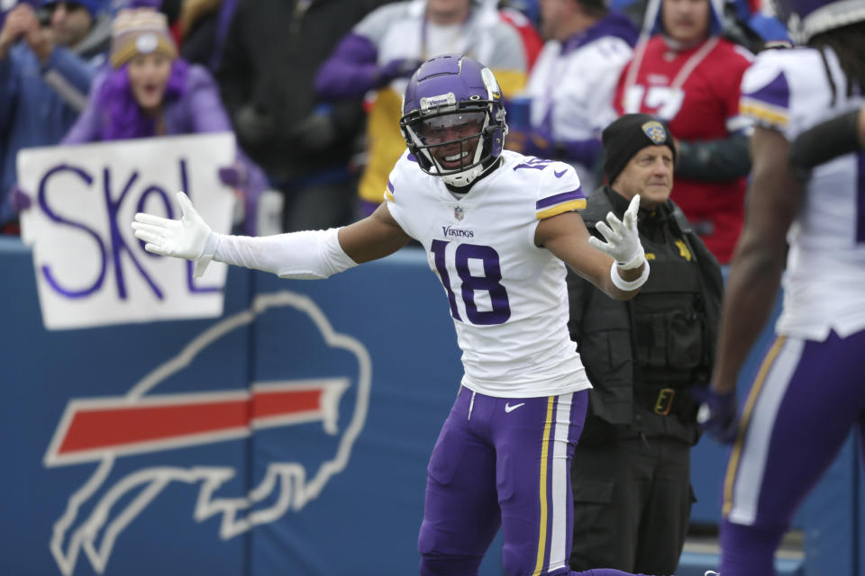 Minnesota Vikings wide receiver Justin Jefferson celebrates a touchdown against the Bills. (AP Photo/Joshua Bessex)