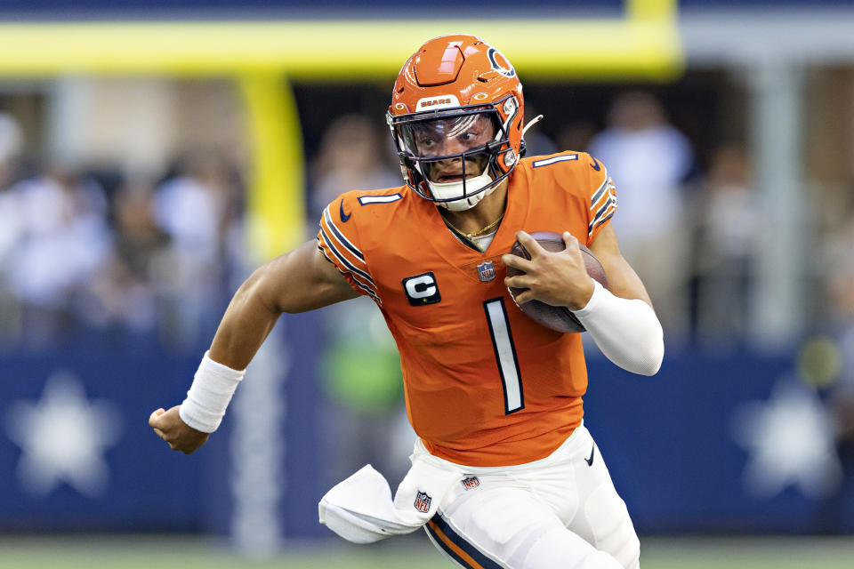 Justin Fields and the Bears offense has been trending up from a fantasy perspective. (Photo by Wesley Hitt/Getty Images)