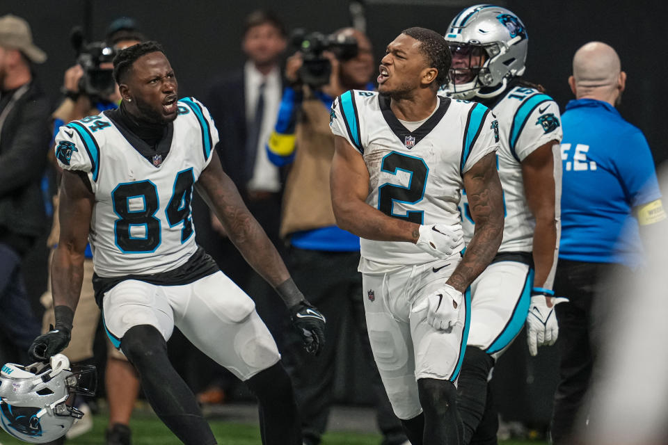 NFL rules sometimes fail to grasp the emotional highs and lows that come with playing such an intensely physical game. Like, for instance, Panthers receiver D.J. Moore's miraculous catch on Sunday vs. the Falcons. (Dale Zanine-USA TODAY Sports)