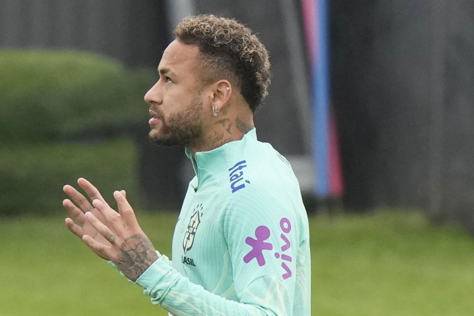 Brazil's Neymar gestures during a training session in Italy on Thursday.