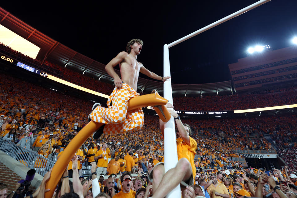 The SEC is looking for ways to better prevent fans storming the field after big wins. (Photo by Donald Page/Getty Images)
