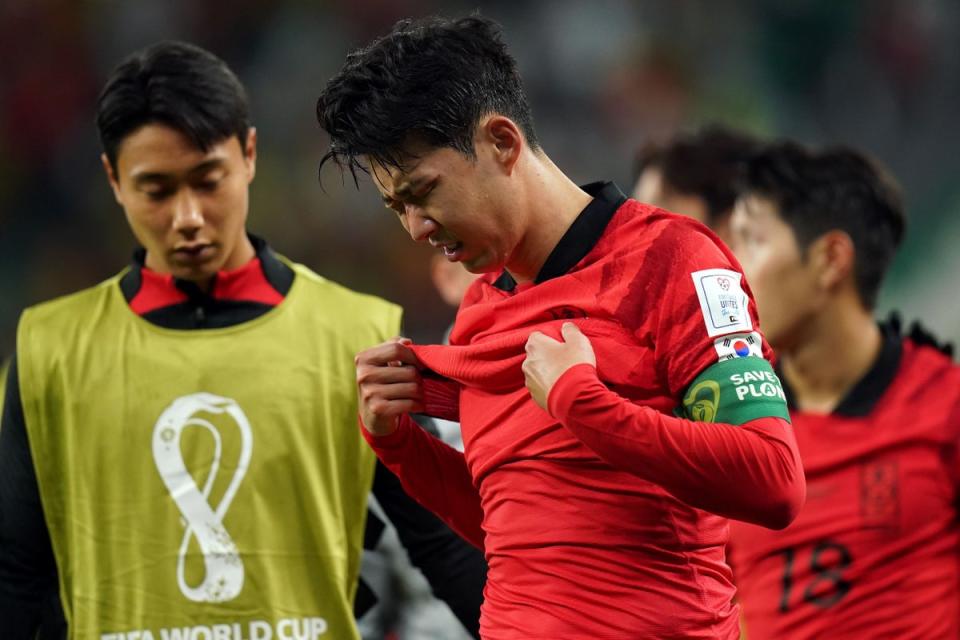 South Korea’s Son Heung-min was upset at the final whistle (Adam Davy/PA) (PA Wire)