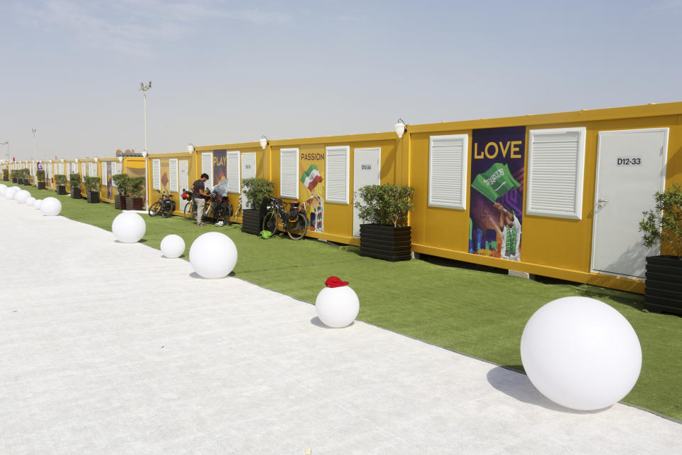 A general view of a fan village is seen Thursday, Nov. 10, 2022 in Doha, Qatar. Qatar unveiled a 6,000-cabin fan village in an isolated lot near its airports, an offering for housing toward the lower end of what's available for the upcoming World Cup just days away from starting. (AP Photo/Hussein Sayed)