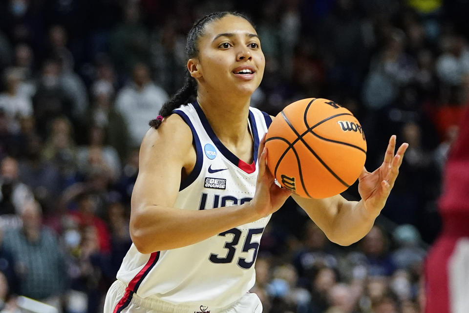 UConn guard Azzi Fudd is the Huskies' top scoring threat this season with injuries sidelining some of her teammates. (AP Photo/Frank Franklin II)
