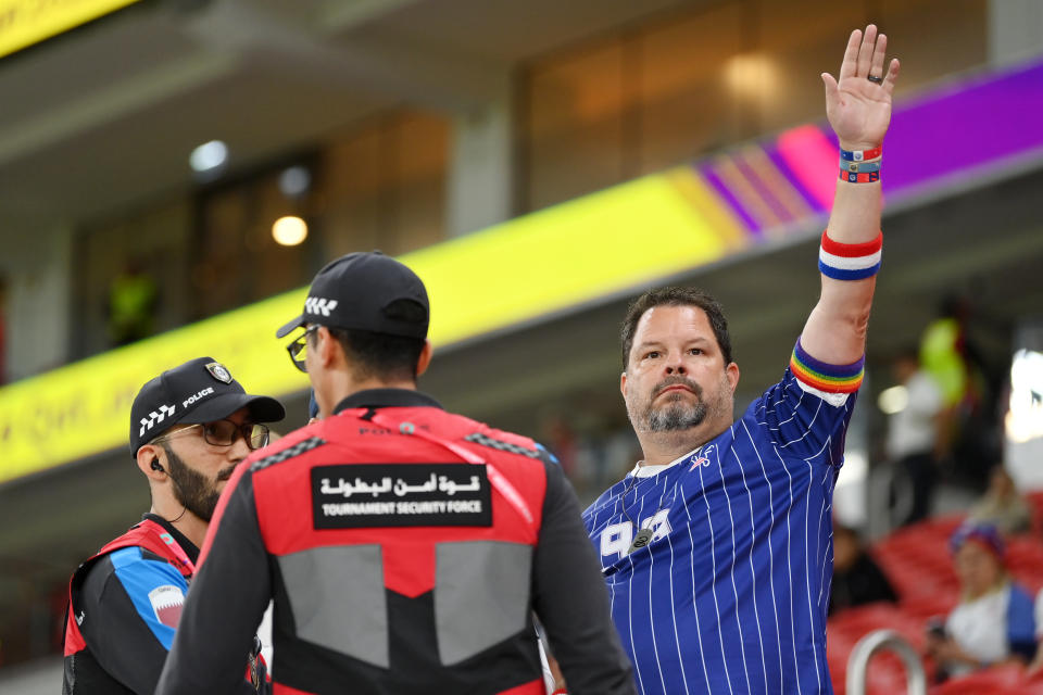 American fan wearing a rainbow armband at the World Cup