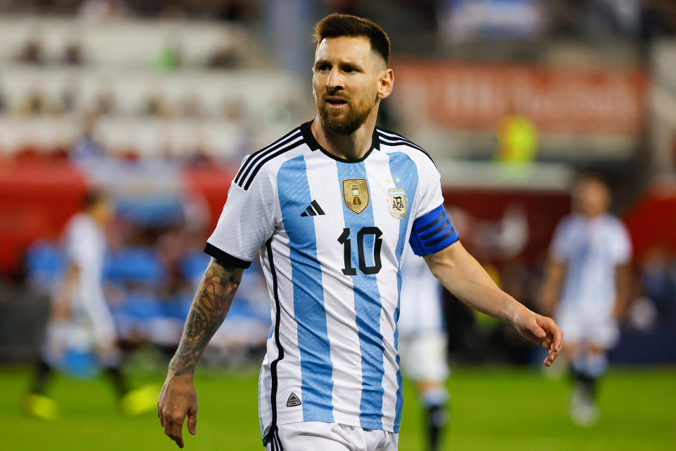 Lionel Messi (10) looks on during an international friendly soccer game between Argentina and Jamaica on Sept. 27. (Rich Graessle/Icon Sportswire via Getty Images)