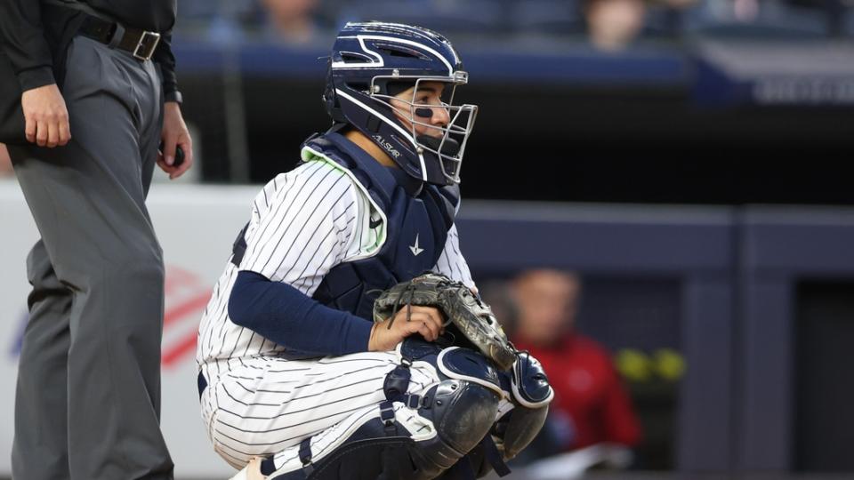 Jose Trevino behind the plate home game