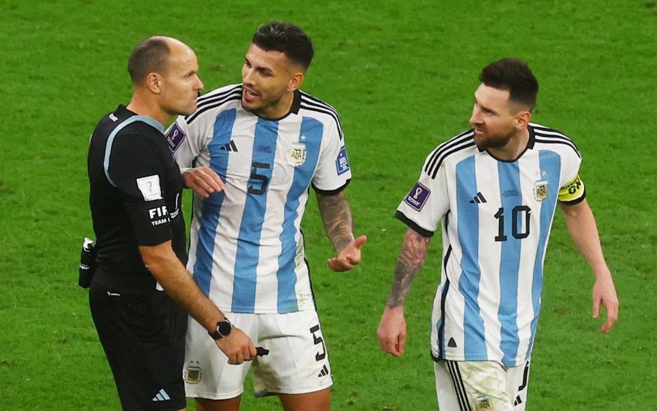 Like many of his team-mates, Messi was angry towards referee Antonio Mateu Lahoz - REUTERS