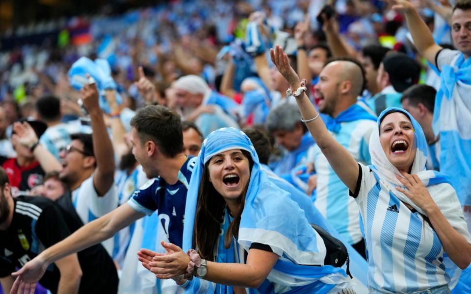 Argentinian fans cheer before the the World Cup final soccer match between Argentina and France at the Lusail Stadium in Lusail - AP/Petr David Josek