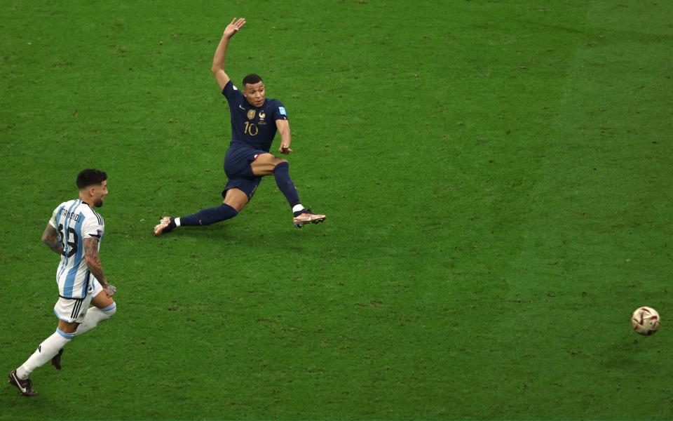 Kylian Mbappe of France scores the team's second goal - Getty