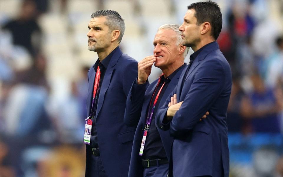 Didier Deschamps, fitness coach Cyril Moine and goalkeeping coach Franck Raviot - Carl Recine/Reuters