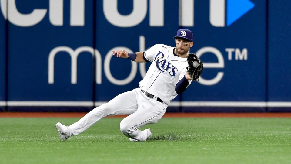 Kevin Kiermaier gives the Blue Jays an elite defender in centre field. (Photo by Douglas P. DeFelice/Getty Images)