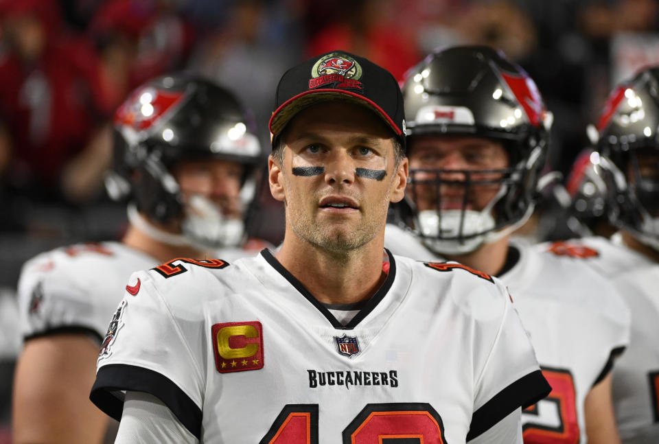 Tom Brady and the Buccaneers have won five playoff games together since the 2020 season began. It doesn't look like they're going to add to that total this season, despite a postseason return looking likely. (Photo by Norm Hall/Getty Images)