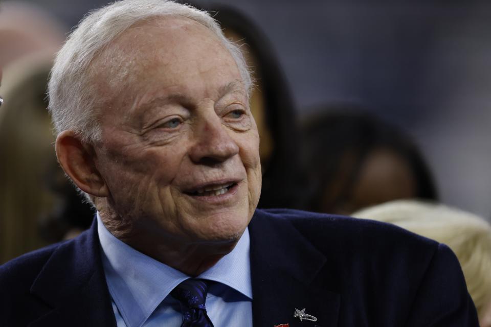 Jerry Jones watches before an NFL football game against the Indianapolis Colts, Sunday, Dec. 4, 2022, in Arlington, Texas. (AP Photo/Ron Jenkins)