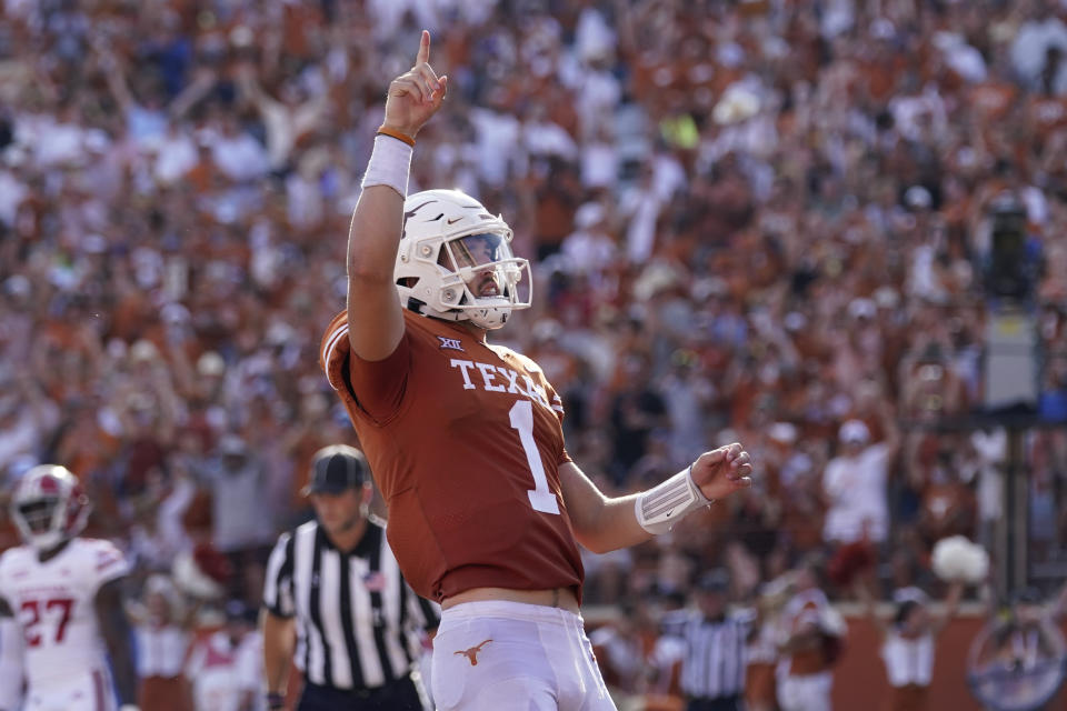 After spending three years with Texas, quarterback Hudson Card is headed to Purdue, where he'll compete for the starting job. (AP Photo/Eric Gay)