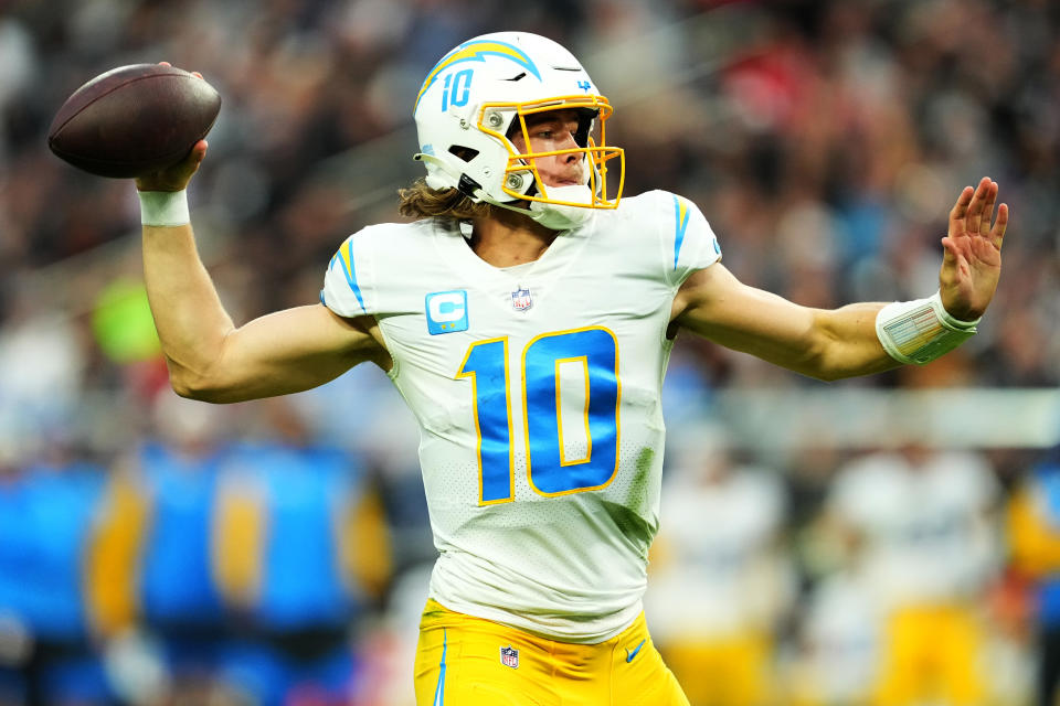 Justin Herbert #10 of the Los Angeles Chargers is a fantasy star