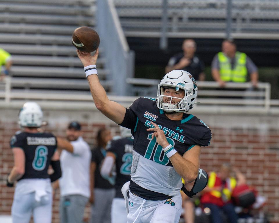 Coastal Carolina quarterback Grayson McCall throws a pass prior to a game against Georgia Southern on Oct. 1.