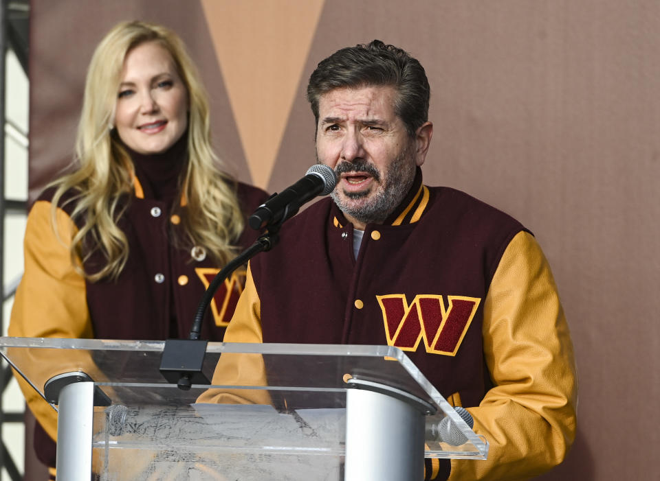 Washington Commanders team co-owner Dan Snyder (right) was the focus of the U.S. House's scathing report released Thursday on the team's toxic culture. (Photo by Jonathan Newton/The Washington Post via Getty Images)